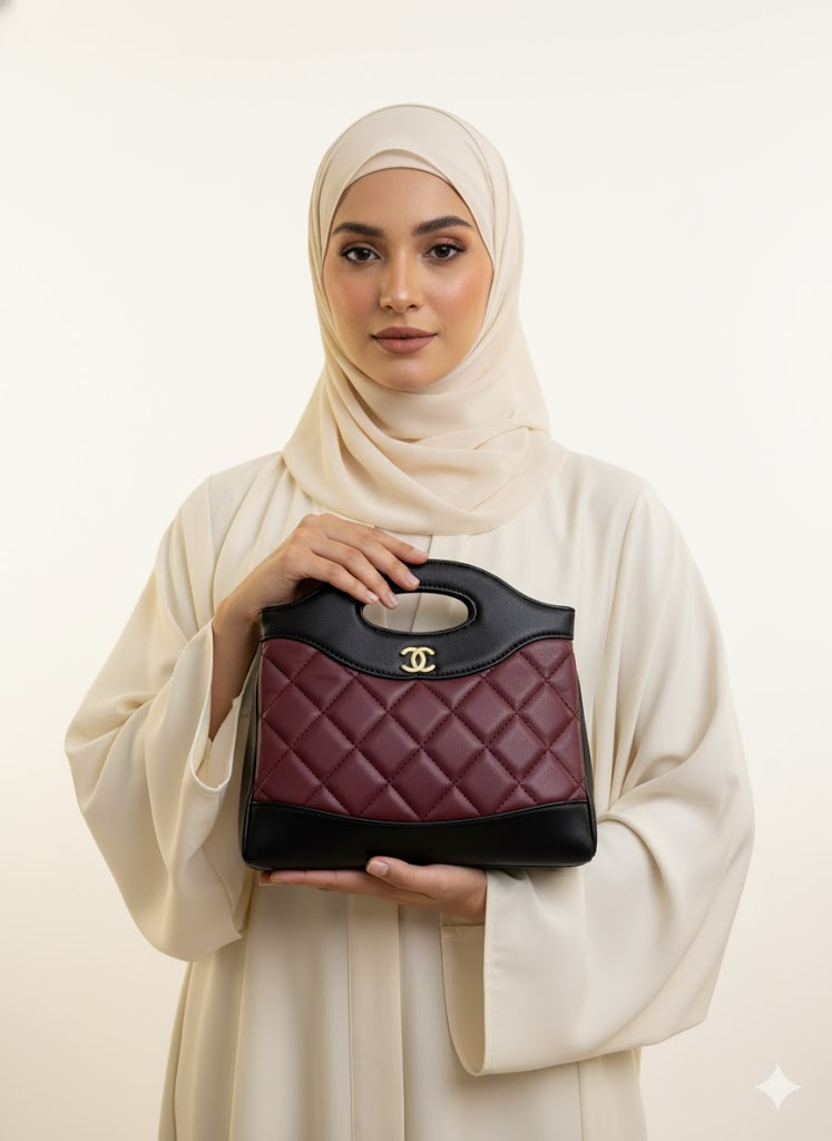 CHANEL Women’s Quilted Leather Handbag – Beige & Black Designer Purse | Luxury Fashion Bag Dubai